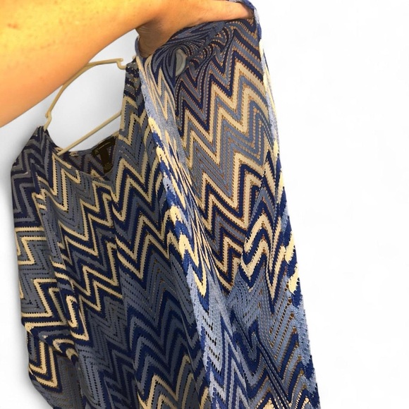 INC Blue White Tones Chevron See-Through Stripes Poncho w/Armholes L/XL - Picture 3 of 7